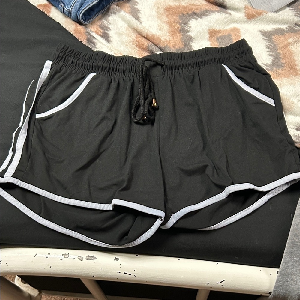 Athletic Women's Black Shorts with White Accents